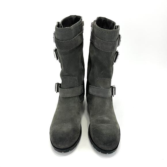Marc Fisher Arianna Women Gray Moto Boot Size 9 Suede Block Heel Mid-Calf Bootie - Picture 2 of 15
